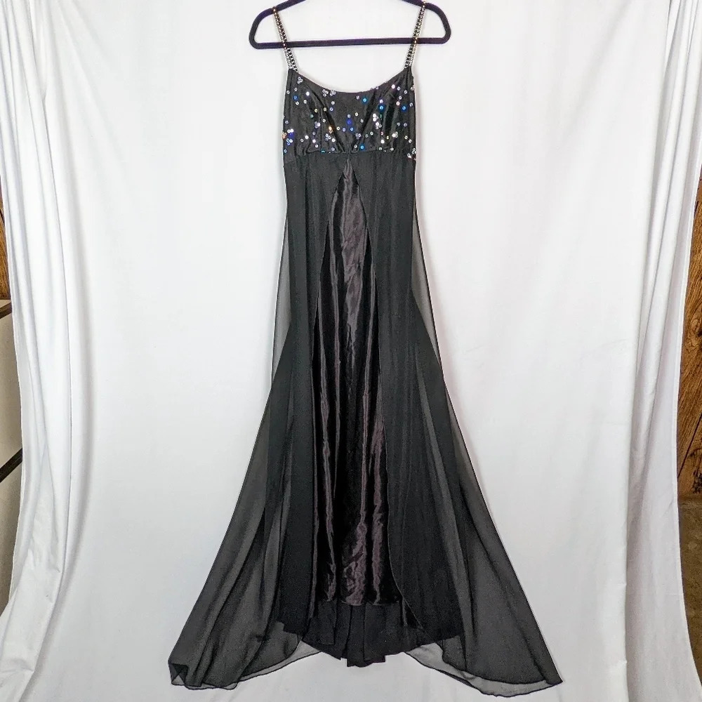 Vintage 80s 90s Y2K LORALIE sz 6 Dress Gown Sequin Jewelled Straps Chiffon Layer